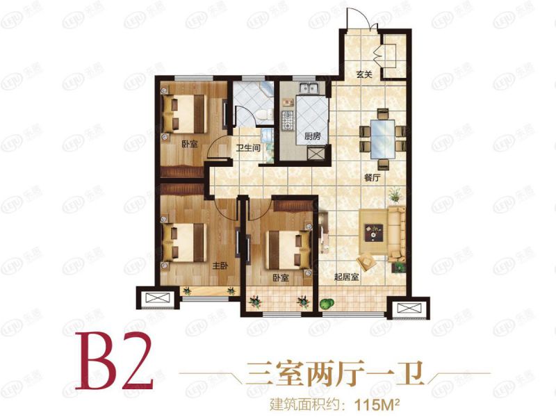 包頭裝修方案包頭東河吾悅和府三室兩廳一衛(wèi)115平方米