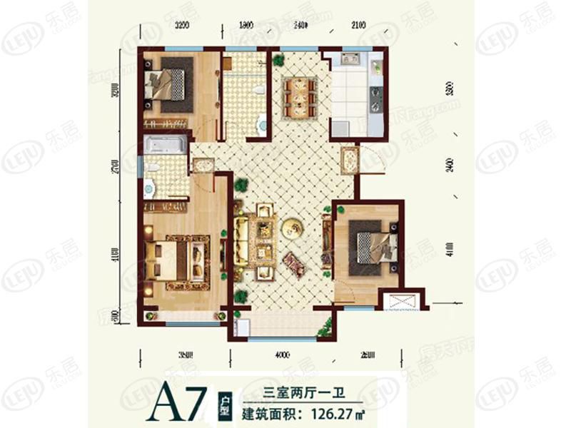 包頭裝修方案住建風景三室兩廳一衛(wèi)126.27平方米